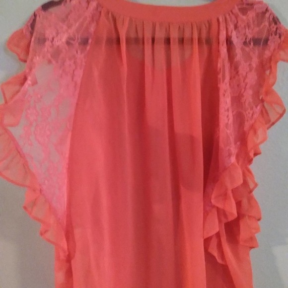 Mak B Lace Sheer Flutter Sleeve Pintucked Blouse - Picture 9 of 11